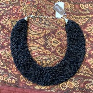 Natasha black beaded collar bib necklace